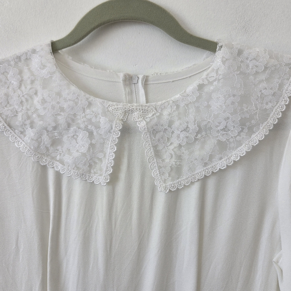 Handmade White Maxi Dress Lace Church Modest Temple Boho Grandmacore Large - Picture 5 of 8